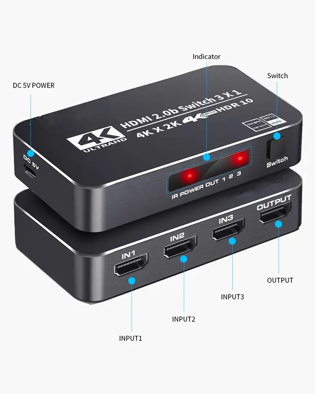 V2.0 3x1 HDMI Switch with HDR+ARC 3D 4K 60Hz support HDR 4K 2.0b 3 Port HDMI Switcher 3 HDMI signal input 1 output