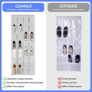 28 Pocket Over The Door <b>Shoe</b> Organizer Gray Hanging Rack For <b>Shoes</b> Behind Doors On Walls <b>Hook</b> Type Storage Solution - Product Image 4