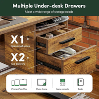 Nouveau bureau debout électrique avec tiroirs chargeant le port USB, table d'ordinateur portable de bureau à domicile réglable en hauteur, marron
