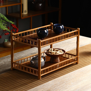 Estante de almacenamiento de té de bambú, soporte para tazas de varios niveles, estante de exhibición de estilo chino para organización de juegos de té - Product Image 1