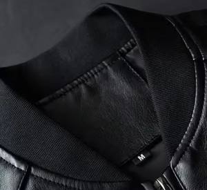 Chaqueta de Cuero Personalizada de Moda para Hombre, Chaqueta de Motociclista de Cuero con Cuello Alto, Abrigo de Cuero Bomber para Hombre - Product Image 5