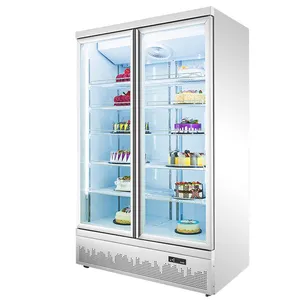 Bottom mount 2 glass doors upright display freezer refrigerators showcase