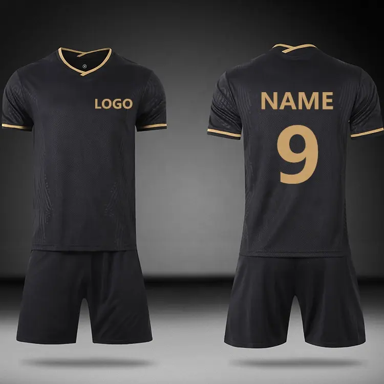 Ensemble d'uniformes de football sur mesure maillots de football de l'équipe de club du monde noir or ajoutez votre logo kits d'entraînement de football