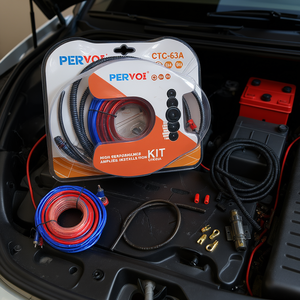 Set di Cavi Rossi Trasparenti CTC-63A 6GA per Amplificatori Auto - Product Image 1