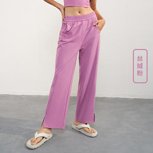 Nuevos pantalones de Yoga de cintura alta para mujer, pantalones de pierna ancha con sensación de desnudo para ocio al aire libre, pantalones de pierna recta adelgazantes divididos - Product Image 4
