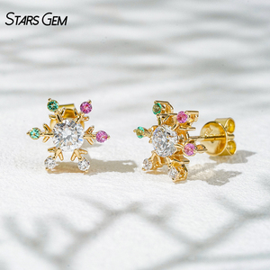 Starsgem 0.7ct 4.1mm Brilliant Cut Lab Grown Diamond Snowflake Shape 18K Gold Vintage Rhodium Plated <b>Stud</b> <b>Earrings</b> Christmas - Product Image 1