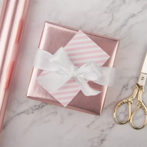 Custom Eco-Friendly Digital Printing Compatible Cheers Gift <b>Wrap</b> Rolls <b>Pink</b> Stripes Gold Dots Metallized Paper Double-Sided - Product Image 5