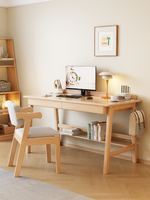 Bureau d'étude en bois massif avec étagère sous le bureau, tiroirs et crochet latéral pour bureau à domicile