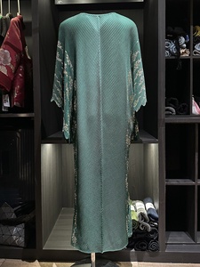 High-end Plus-size Casual Dress Pleated Dragon Fish <strong>Scale</strong> Design Solid Color V-neck Batwing Sleeve Loose Elegant For Autumn - Product Image 5