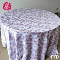 Nappe ronde en polyester et lin imprimée de roses blanches et violettes HuaLai pour mariage, hôtel, banquet, décoration de la maison, résistante aux plis