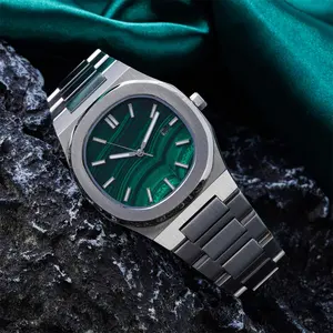 ساعة كوارتز بتصميم بسيط وأنيق للرجال, ساعة جديدة غير معقولة بتصميم إبداعي مضادة للماء بخاصية الإضاءة اللون الأخضر والملاكيت ومزودة بتاريخ