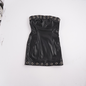Vestido de cuero sin tirantes con ojales estilo punk metal, minivestido ajustado sexy para fiesta de chica picante - Product Image 6