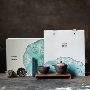 Ensemble de tasse à thé et théière en céramique Dehua, argenté, portable, design minimaliste, emballage cadeau de voyage, camping en plein air - Product Image 1