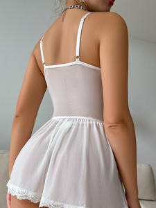 Sensual gasa Split corto vestido de noche erótico Sheer Sheath ropa de dormir mujeres Club espalda descubierta Camis Sexy Floral encaje Pijamas - Product Image 4