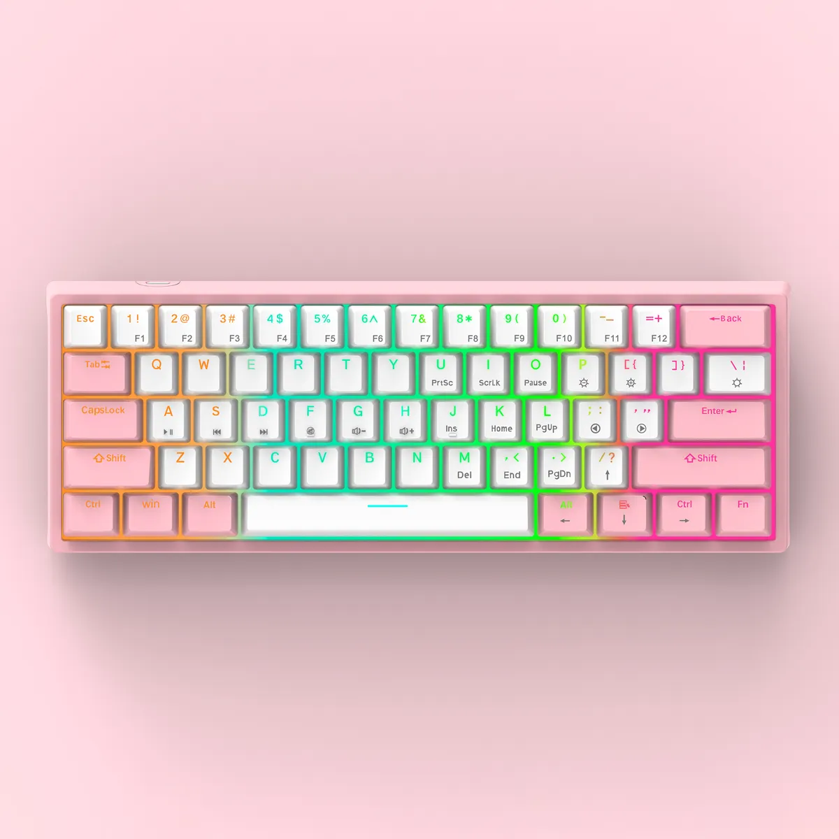 60% White Keyboard RGB 61 Keys PBT Computer Gaming Usb Wired Light Led Gamer Mechanical Keyboard