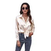 Women Satin Blouse Tops Long Sleeve Loose Blouse Long Sleeve Shirt Casual Turn Down Collar Silk Satin Shirt Women's