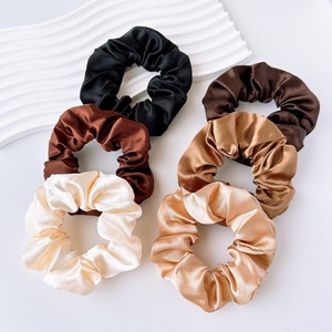 Hot Sale High-End Hair Accessory New Satin Fabric Scrunchie Solid Color Hair <b>Tie</b> and Hair Rope with Custom Logo - Product Image 3
