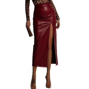 Jupes sexy à taille haute fendues et ajustées pour femmes, jupes <span class=keywords><strong>crayon</strong></span> en <span class=keywords><strong>cuir</strong></span> PU moulante - Product Image 5
