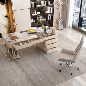 घर कार्यालय फर्नीचर सेट कार्यकारी कार्य केंद्र संगमरमर शीर्ष सोने स्टेनलेस स्टील कार्यालय डेस्क लक्जरी आधुनिक कार्यालय की मेज - Product Image 4