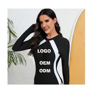 Costume intero sportivo donna costume da bagno Rash guard manica lunga costume da bagno sport da surf UV Rash Guard donna mezza Zip