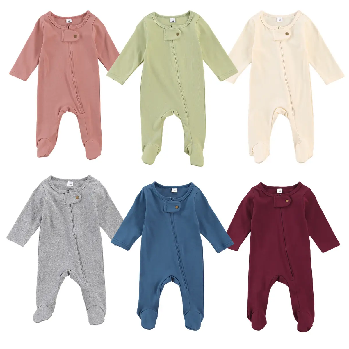 Organic Bamboo Fiber Sleeper Long Sleeves With Zipper Baby Rompers Basic Baby Clothes