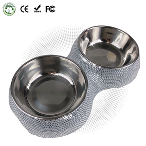 Mangkuk Anjing Premium Mewah Bahan Stainless Steel Bertabur Rhinestone Solid Tahan Air Warna Biru Berkualitas Tinggi Portabel untuk Perjalanan - Product Image 1
