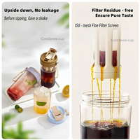 Gobelet réutilisable thé froid café glacé bouteille eau plastique avec couvercle paille filtre maille fine tasse isotherme