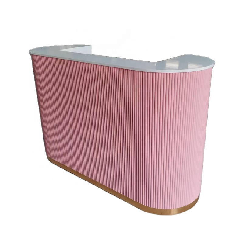 Mesa de recepción moderna para salón de belleza, mostrador frontal de spa de alta calidad, color rosa, blanco, verde, azul y negro, gran oferta