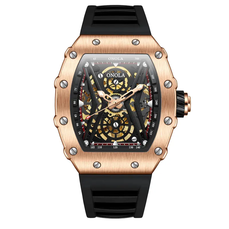 ONOLA 3828 king rose gold man mechanical watch hot sale Rubber strap Luminous analog display Concise casual watch design