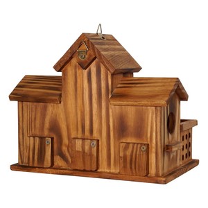 Maisons à oiseaux en bois à 3 trous avec mangeoire à oiseaux pour l'extérieur. - Product Image 4