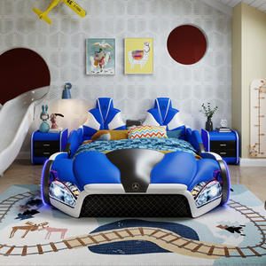 Cama infantil creativa con forma de coche, con almacenamiento, para dormitorio, individual, diseño deportivo, aspecto de cuero naranja - Product Image 3