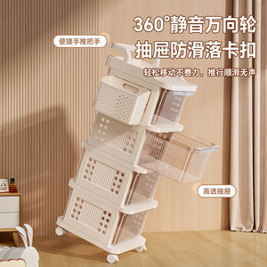 Multifunctional Storage Trolley With Wheels <b>Plastic</b> Drawer Cabinet For Baby Room Organization - Product Image 4