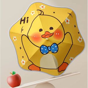Parapluie semi-automatique pour enfants, anti-pincement, coins arrondis, anti-rébondissement, 6 baleines droites, motif dessin animé, design attrayant - Product Image 2