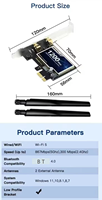 Tarjeta Inalámbrica WiFi 5 PCI-E de 1200 Mbps con BT 4.0, Adaptador de Red de Banda Dual de 2.4G/5G para PC de Escritorio, Compatible con Windows