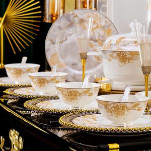 Ensemble de vaisselle de luxe en porcelaine fine fleur dorée vaisselle en céramique bols ensembles de dîner pour cadeaux de mariage - Product Image 4