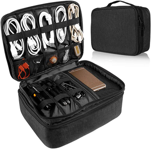 Sac de rangement pour câbles de grande capacité, certifié BSCI, pour cordons, chargeurs, téléphone, noir avec bandoulière - Product Image 5
