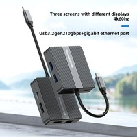 Estación de acoplamiento de tres pantallas y 7 puertos Tipo-C con USB 2.0, 2 USB 3.2, Gigabit Ethernet y 4K60Hz para expansión de portátiles