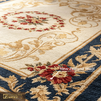 LandScopeTech Persian Runner Rug Navy Ivory Gold Hand Tufted Wool Silk Bamboo Custom Size for Hotel Corridor Lobby Banquet Hall