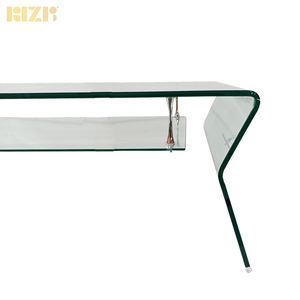 Mesa de centro para sala de estar, mueble moderno de cristal curvado transparente con estante inferior para Hotel, hogar, oficina, banquete, mesa de centro al aire libre - Product Image 4