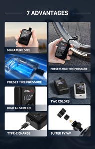 Pompe à air électrique portable miniature HW125 pour vélo, personnalisation de la marque, 150 PSI, gonfleur à air haute pression, plastique Presta pour pneu - Product Image 4