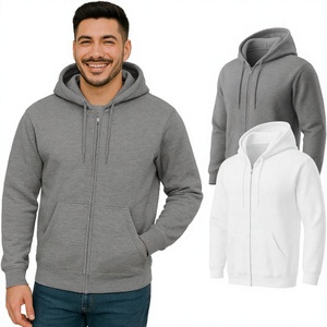 Sweat à capuche zippé pour homme grande taille, couleur unie, tricoté, impression sérigraphique, écologique, 100% coton, impression personnalisée, imperméable - Product Image 1