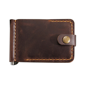 Coffee Genuine Leather Moneyclip Wallet Credit Card Holder Vintage Retro Cowhide Leather Money Clip Minimalist Wallets for Men - Product Image 4