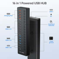 Hub USB 3.2 Gen 1 à 16 ports 5 Gbps alimenté avec ports de charge Type C BC1.2 et interrupteurs d'alimentation individuels (en stock)