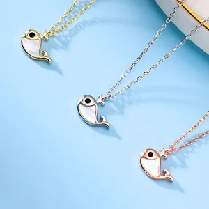 Korean Cute 925 Sterling Silver Jewelry Shell Whale Spout Fish Pendant Necklace For Women Girl Birthday Gift vasa argentea