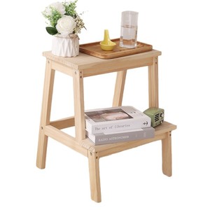 Solid Wood Double Layer Step <b>Stool</b> Storage Side <b>Table</b> Minimalist Design Living Room Bedroom Furniture - Product Image 5