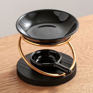 Bruciatore di Incenso in Ceramica Nera di Alta Qualità con Supporto in Metallo Dorato e Base in Legno, Ecologico e Aromatico per Casa, Spa e Ufficio - Product Image 2
