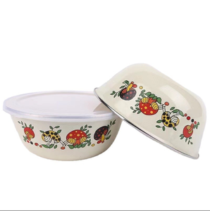 Großhandel 16-20cm Einweg-Eis schalen Set 3 PCS Emaille Rühr schüsseln mit Kunststoff deckel Stahl Premium Quality Schalen - Product Image 1