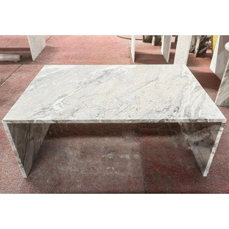 SHIHUI pierre naturelle salon Table basse carrée moderne cannelée marron luxueuse Table basse en marbre véritable meubles de luxe