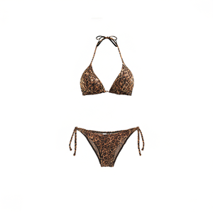 Set Bikini HDJ con Stampa Leopardata, Top Halter e Slip con Lacci Laterali, Taglie 42 44 46 48, Costume da Bagno Donna - Product Image 1