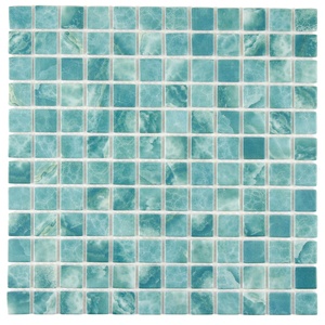 Mosaïque de verre pour <span class=keywords><strong>piscine</strong></span>, surface brillante, émail vert Sukabumi, jet d'encre, forme carrée, prix abordable - Product Image 4